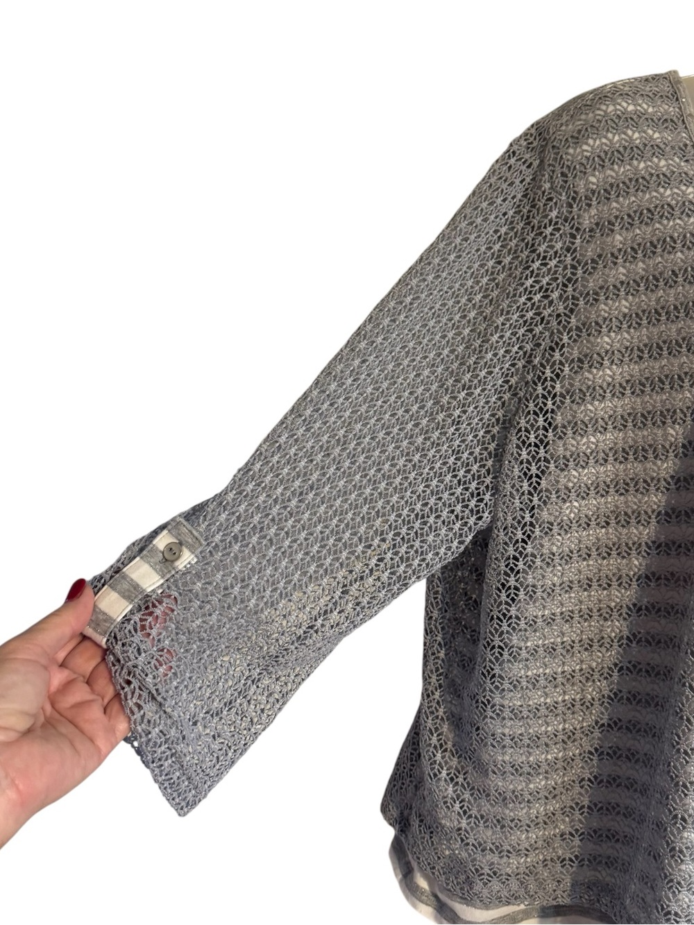 ALFRED DUNNER  Gorgeous  Silver/Gray/White Open-Knit Overlay Top PLUS: 3X    #Z - Picture 3 of 6
